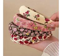 Shein 4 piezas Diademas con nudo superior con estampado floral retro para mujer, versátiles para uso diario, hogar, escuela, playa, trabajo, fiesta, vacacio