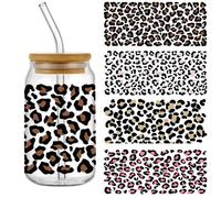 Shein 4 piezas Envoltura de taza con diseño estampado de leopardo de guepardo con patrón fresco, resistente al agua y de alta calidad, pegatinas de transfer