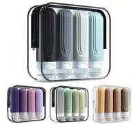 Shein 4 piezas Esenciales de viaje Conjunto de viaje de cosméticos Botella de loción Botella de champú Botella de gel de ducha Botella de macaron Botella ex