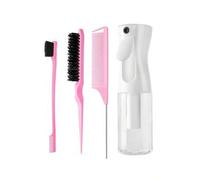 Shein 4 piezas Juego de peines, que incluye 1 pieza cepillo de bordes, 1 pieza cepillo de pelo, 1 pieza peine de cola de rata y 1 pieza botella rociadora, j