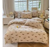 Shein 4 piezas Juego de ropa de cama reversible y suave con estilo Ins, estampado de perro salchicha marrón, (1 funda nórdica + 1 sábana plana + 2 fundas de