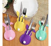 Shein 4 piezas Juego de vajilla de fieltro con diseño de conejo, adecuado para decoración de Pascua, decoración de fiesta de baby shower, decoración de boda