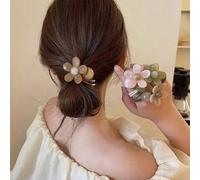 Shein 4 piezas Lazos elásticos de flores acrílicas multicolor simples, adecuados para uso diario, ducha, maquillaje y combinación de atuendos, lazos para el