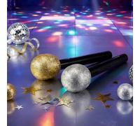 Shein 4 piezas Micrófono falso de plástico con brillo, decoración de fiesta de música rock. Micrófono de purpurina plateada y dorada, accesorios para fiesta