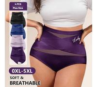 Shein 4 piezas Pantys de mujer talla grande suaves con inserto de malla de red en forma de cruz