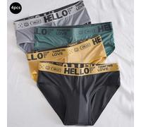 Shein 4 piezas/paquete Calzoncillos para hombres de colores aleatorios, con diseño de banda elástica de moda con letras "HOLA" asimétricas, cómodos, suaves
