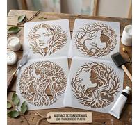 Shein 4 piezas Plantilla de arte del árbol de la vida creativa para mujeres | Patrón abstracto de ramas de árbol, reutilizable para manualidades y artes, pl