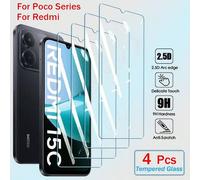 Shein 4 piezas Protector de pantalla de vidrio templado de cobertura completa compatible con Xiaomi Redmi Note 13 14 15 Pro 14s 13C 14C 15C POCO C85 C76 C71