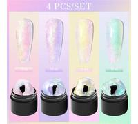 Shein 4 piezas/set 8ml Aurora Gel de uñas de extensión de mano con brillo, no adhesivo, escultura en relieve tridimensional de uñas pintadas, remojo de UV G