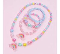 Shein 4 piezas/Set Collar de cuentas y set de joyería de pulsera de arcoíris colorido para niños, colores al azar