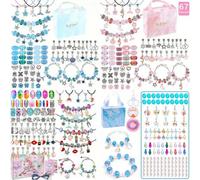 Shein 4 sets de 135pzs/129pzs/67pzs Kits de cuentas para hacer pulseras DIY, incluye manualidades de unicornio y sirena, contiene 60pzs de accesorios, 3pzs