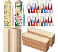Shein 40/60 piezas Marcadores de libros de madera en blanco sin terminar Manualidades de madera DIY Marcadores de madera Colgantes de madera cortados con lá