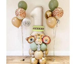 Shein 40 piezas de globos de aluminio con temática de león, tigre y jirafa, set de guirnalda de globos con números en blanco crema, adecuado para decoración