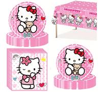 Shein 41 piezas/Set Tema de Hello Kitty rosa, Juego de suministros desechables para fiestas que incluye 20 platos, 20 servilletas, 1 mantel, Juego de vajill