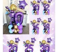 Shein 43 piezas Conjunto de globos con micrófono, número, estrella, nota musical, incluye dígitos morados, micrófono, pentágono, globos con notas musicales