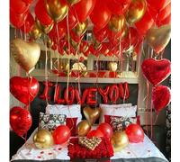 Shein 44 globos y 200 pétalos de rosa falsos, Conjunto de globos con forma de corazón que dicen "Te amo", globos con letras rojas que dicen "Te amo" y globo