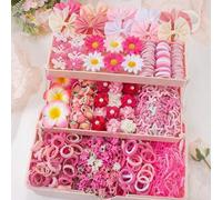 Shein 440 piezas Conjunto de accesorios para el cabello de color rosa macaron dulce y soñador, incluye grandes hebillas para el cabello en forma de moño, pe