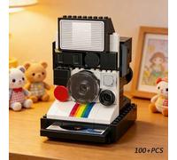 Shein 440+ piezas Conjunto de bloques de construcción de modelo de cámara vintage, cámara retro, videocámara, proyector decoración de escritorio, material A