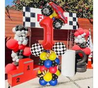 Shein 46 piezas/Set Globos con tema de carreras de autos para cumpleaños, incluye números rojos de 32 pulgadas del 1 al 9, globos de papel de aluminio a cua