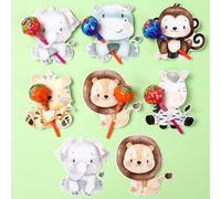 Shein 48 unidades Soportes de piruleta con tema de animales de la jungla, tarjetas de papel para cumpleaños, recién nacidos, bodas, suministros para fiestas