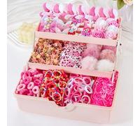 Shein 487 piezas Conjunto de accesorios para el cabello de niña en color rosa dulce, incluye lazos de pelo con pompones lindos, pasadores de mariposa con br
