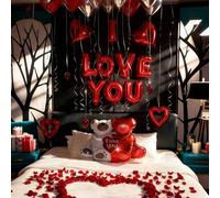 Shein 49 piezas Conjunto de globos del Día de San Valentín, Pancarta "TE AMO" y Globos de Helio con Forma de Corazón, 500 pétalos de tela no tejida roja + G