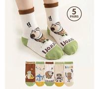 Shein 5/1 pares de calcetines para niños de primavera y otoño - Diseños clásicos de montañas y mares de ultramar, estampados de dibujos animados, longitud h
