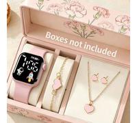 Shein 5/1 Pieza. Este elegante y sencillo reloj digital cuadrado con pantalla digital a la moda se combina con un juego de joyería con forma de corazón, que
