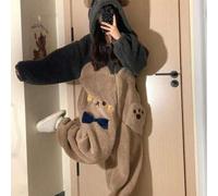 Shein 5/1 pieza Pijama de felpa de coral con diseño de panda, bata de invierno, nuevo conjunto cálido para el hogar, cómodo franela, cálido y a prueba de fr