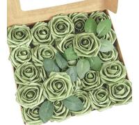 Shein 5/10/15/20/25/30 piezas Rosas de espuma artificial con tallo, rosas verdes hadas realistas para ramos de boda DIY, centro de mesa para despedida de so