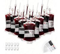 Shein 5/10 piezas Bolsas de sangre de vampiro de Halloween, 350ml Bolsas de plástico transparentes y plegables con doble tubo, reutilizables y rellenables |