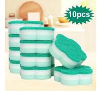 Shein 5/10 piezas Esponjas florales azules, esponjas de limpieza, almohadillas de limpieza por ambos lados, limpieza del hogar, esponjas para lavar platos,