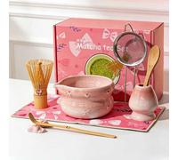 Shein 5/7/8 piezas Juego de batidor de matcha japonés, textura de mariposa y corazón, caja de regalo rosa/caja de regalo negra, adecuado para uso personal,