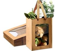 Shein 5 a 20 piezas Bolsa de papel kraft con ventana, bolsa de tote con asa transparente para el Día del Maestro, exposición, regalo de flores, recuerdo, al