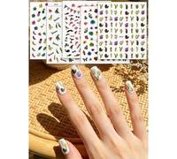 Shein 5 hojas de pegatinas autoadhesivas para uñas con estilo tropical de frutas & flores, calcomanías de uñas de flamenco/plátano/mariposa/cactus, decoraci