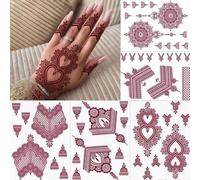 Shein 5 hojas de tatuajes temporales de henna, decoración de Ramadán, tatuaje de mehndi marrón, tatuajes de mano impermeables, decoraciones de Eid, pegatina