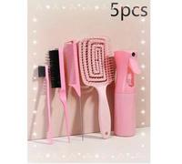 Shein 5 paquetes de juego de herramientas de bucle para el cabello con 2 piezas de herramienta de trenza francesa, funda de cuero, cepillo de pelo de cola d