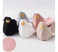 Shein 5 pares de calcetines cortos para mujer con corona de malla en el talón, estilo japonés, bonitos, de unicolor, tipo barco