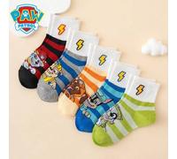 Shein 5 pares de calcetines de la serie Paw Patrol de dibujos animados lindos, calcetines de tobillo con patrón de jacquard colorido, calcetines deportivos