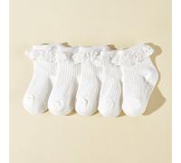 Shein 5 pares de calcetines de malla de encaje floral antideslizantes para bebé con decoración en 3D y tubo medio