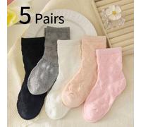 Shein 5 pares de calcetines de media caña con corazones 3D en unicolor, dulces y lindos para niñas pequeñas, princesas, estudiantes, estilo casual, adecuado