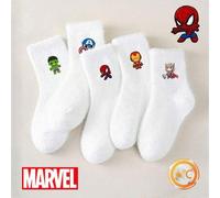 Shein 5 pares de calcetines de media caña de peluche de Spider-Man, Iron Man, Hulk, Thor, superhéroes, forrados de felpa, para niños y niñas, esenciales par