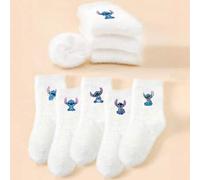 Shein 5 pares de calcetines de nieve de felpa/invierno, calcetines para el hogar suaves y cálidos con un adorable estampado de gafas, calcetines casuales de