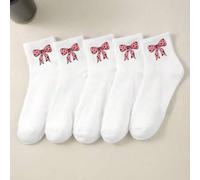 Shein 5 pares de calcetines de niños con lazo blanco, calcetines deportivos, calcetines transpirables, adecuados para calcetines náuticos diarios, aptos par