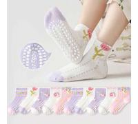Shein 5 pares de calcetines de piso para niños con diseños 3D, diseños de flores y unicornios, calcetines transpirables antideslizantes para niños y niñas p