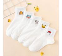 Shein 5 pares de calcetines de tobillo con bordado de la serie Pokémon Pikachu para mujeres, con diseños de dibujos animados divertidos. El mismo estilo par