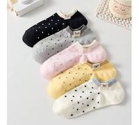 Shein 5 pares de calcetines de tobillo con estampado de lunares y unicolor, calcetines invisibles para uso diario, colores aleatorios, para todas las estaci
