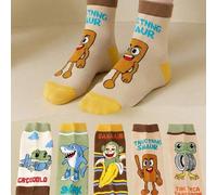 Shein 5 pares de calcetines divertidos para niños con diseños de "Clásicos de las montañas y los mares" - Calcetines de media caña con diseños de mono, tibu