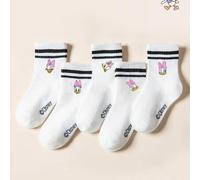 Shein 5 pares de calcetines hasta el tobillo con diseño de Daisy Duck para niños, con rayas dobles deportivas, diseño de dibujos animados lindos, transpirab
