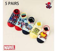 Shein 5 pares de calcetines Marvel, unisex, con diseños de Spiderman, Iron Man, Hulk, calcetines de media caña con estampado de dibujos animados, calcetines